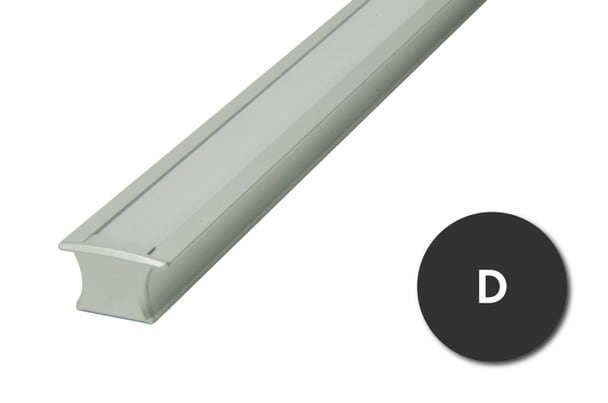 GlowbackLED 8ft 94 inches aluminum profile D with a frosted lens, for ribbon lights