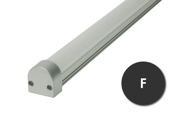 GlowbackLED 8ft 94 inches aluminum profile F, with a semicircular lens resembling neon  tube, in an aluminum satin finish