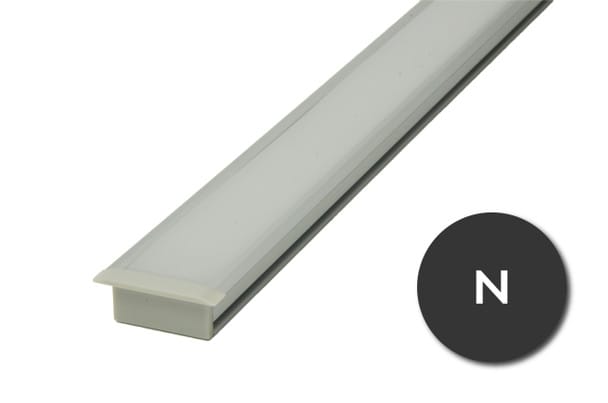 GlowbackLED Aluminum Track N 78 inches long for exterior and interior recessed applications with frosted heavy duty poly-carbonate lens suitable for in-floor applications