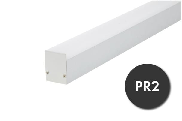 8ft aluminum profile PR2 by GlowbackLED with frosted diffusers, in a satin aluminum finish