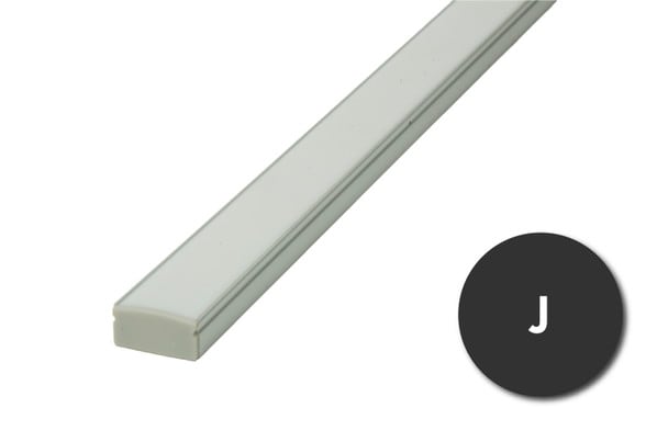 GlowbackLED Aluminum Profile J 8ft in satin aluminun finish with a frosted diffuser or lens